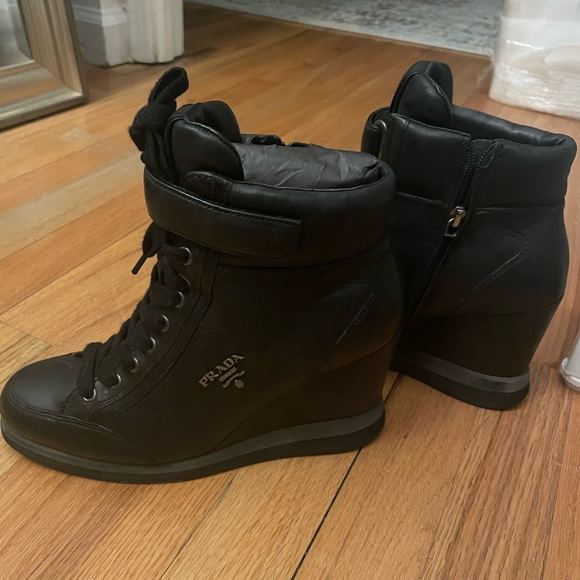 Prada Nappa Aviator Wedged Booties - Picture 1 of 6